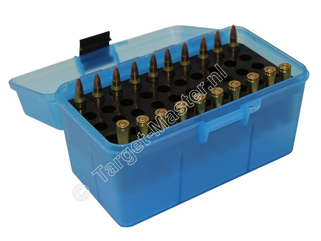 MTM H50RS DELUXE Ammo Box CLEAR BLUE content 50